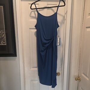 Vera Wang Blue Draped Midi Slip Dress